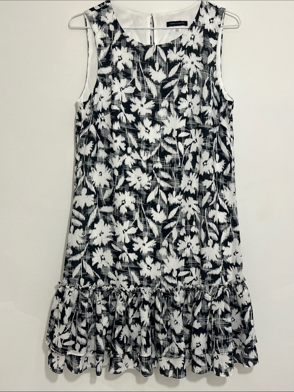 Tommy Hilfiger Navy & White Floral Ruffle-Hem Dress